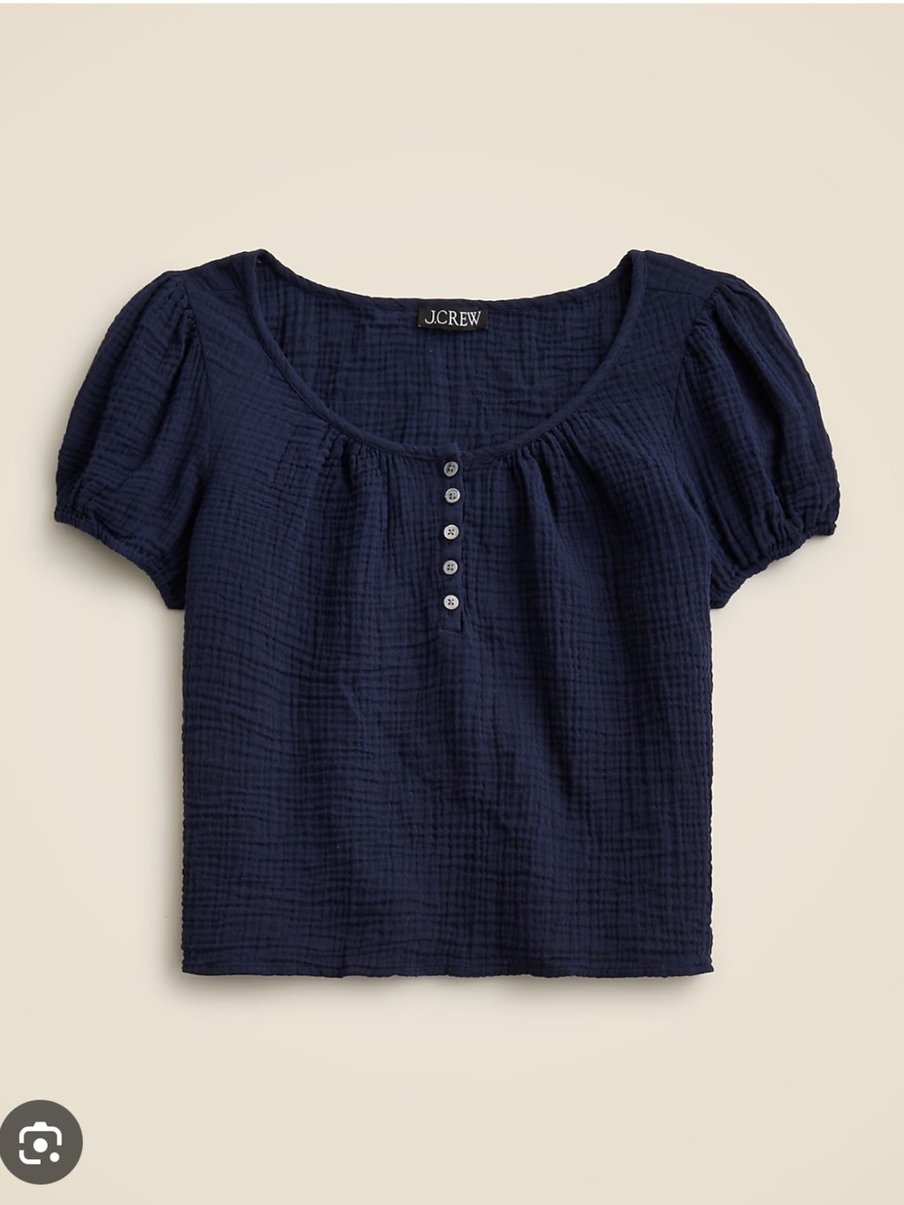J. Crew Puff-sleeve henley top in gauze Navy Texture . Size S. Style CI534
